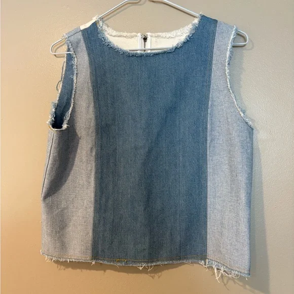 SEA new york distressed raw denim zip up sleeveless cami frayed hem - Picture 3 of 9